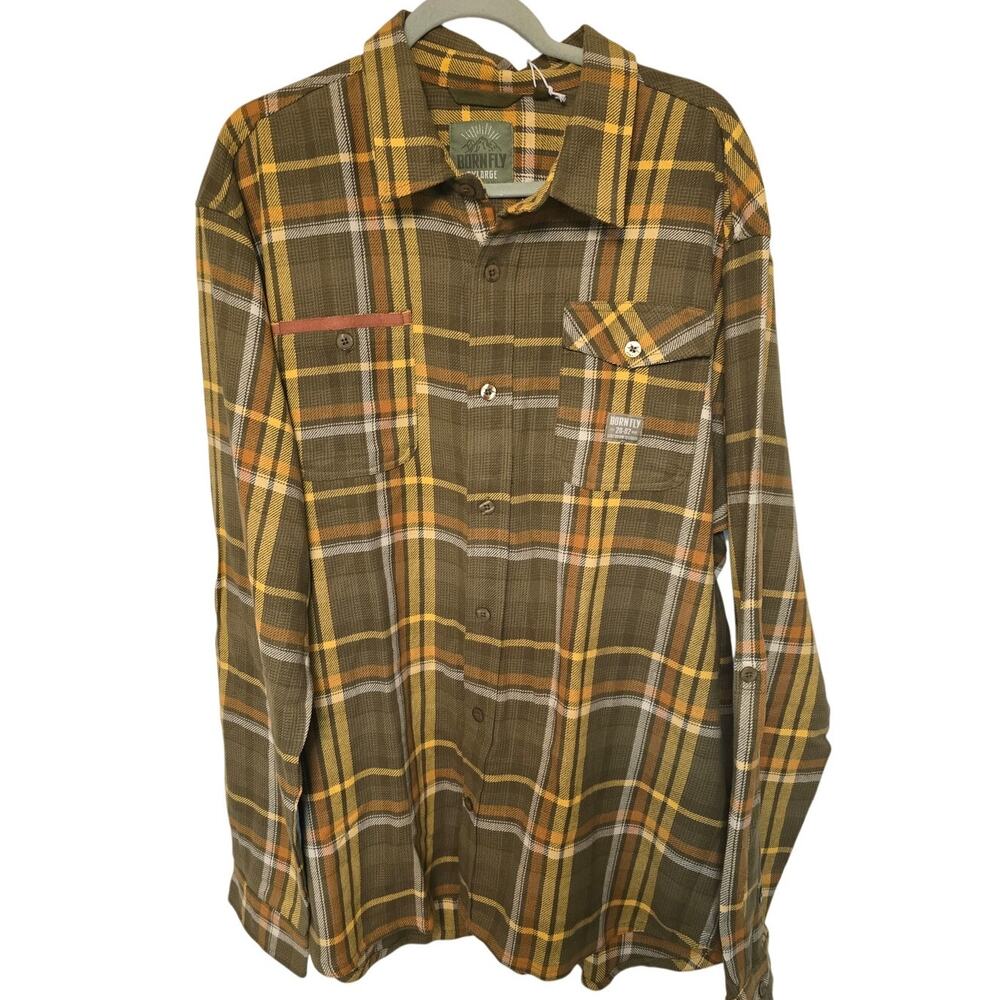 Born Fly Route 66 Woven Mens 3XL Olive Plaid Button Up Shirt NWT NEW